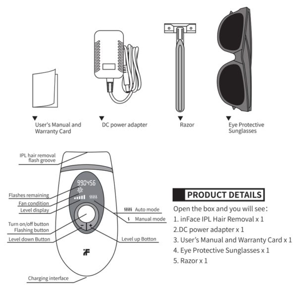 InFace 900000 Flash Permanent IPL Epilator Laser Hair Removal Electric Painless Threading Whole Body Hair Remover - Image 6