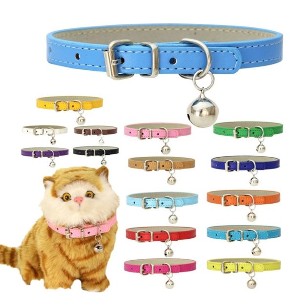 Leather Small Dog Cat Collar with Bell Safety Adjustable Cat Kitten Straps Puppy Necklaces Chihuahua Collars Pet Supplies