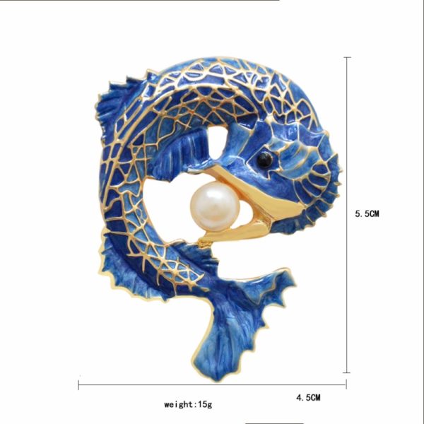 MZC New Blue Fish Brooches Pins for Women Simulated-pearl Brooch Lady Party Accessories Brosche Collar Lapel Pin Female Brosh - Image 2