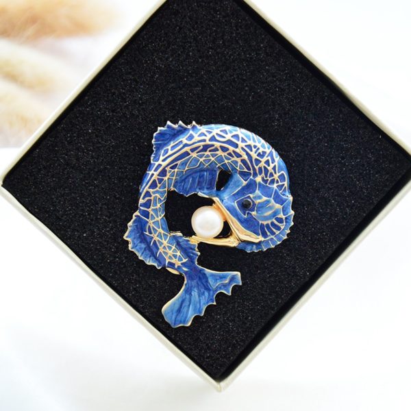 MZC New Blue Fish Brooches Pins for Women Simulated-pearl Brooch Lady Party Accessories Brosche Collar Lapel Pin Female Brosh - Image 3