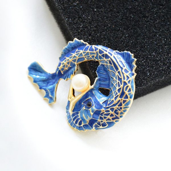 MZC New Blue Fish Brooches Pins for Women Simulated-pearl Brooch Lady Party Accessories Brosche Collar Lapel Pin Female Brosh - Image 5