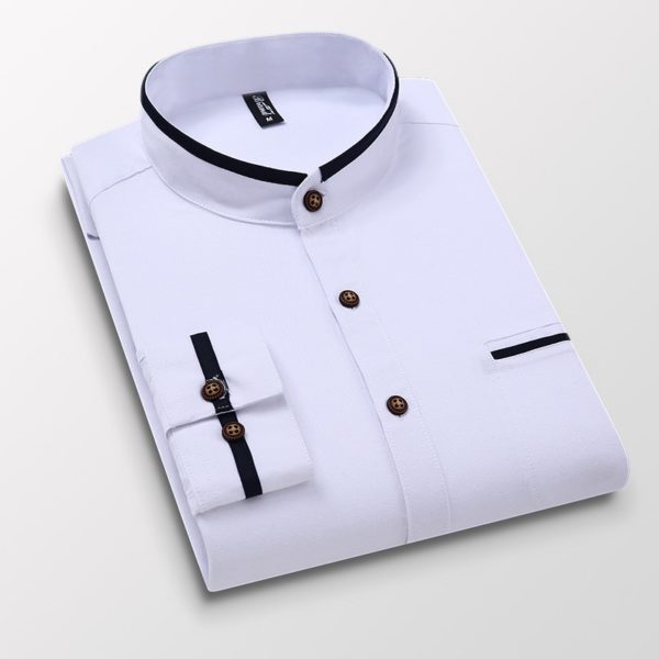 Men's clothing Long Sleeve Regular-fit Button-down Thick Shirts Casual Solid Oxford Dress White Shirt Single Patch Pocket Stand - Image 4