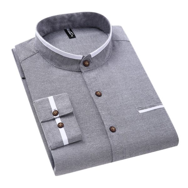 Men's clothing Long Sleeve Regular-fit Button-down Thick Shirts Casual Solid Oxford Dress White Shirt Single Patch Pocket Stand - Image 5