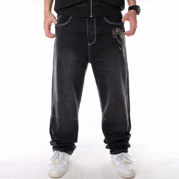 Men street dance hiphop Jeans Fashion embroidery Black Loose board Denim pants Overall Male Rap Hip Hop Jeans Plus Size 30-46 - Image 3