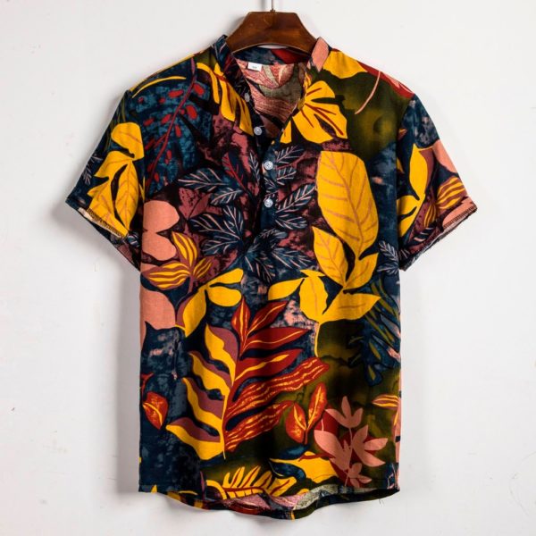 Mens Ethnic Short Sleeve Casual Cotton Linen Printing Hawaiian Shirt Blouse Breathable And Cool Clothing Summer Clothes New