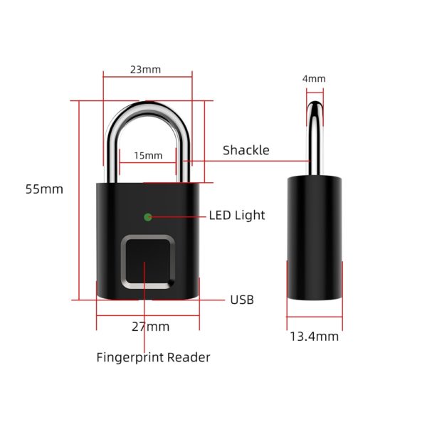 Mini Smart Biometric Thumbprint Door Padlocks Rechargeable Door Lock Fingerprint Smart Padlock USB Keyless Quick Unlock - Image 3