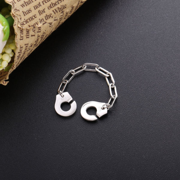 Moonmory Fashion 925 Sterling Silver Handcuff Ring White Paper Clip Chain Menottes Ring Gift For Women And Men Jewelry Dating - Image 2