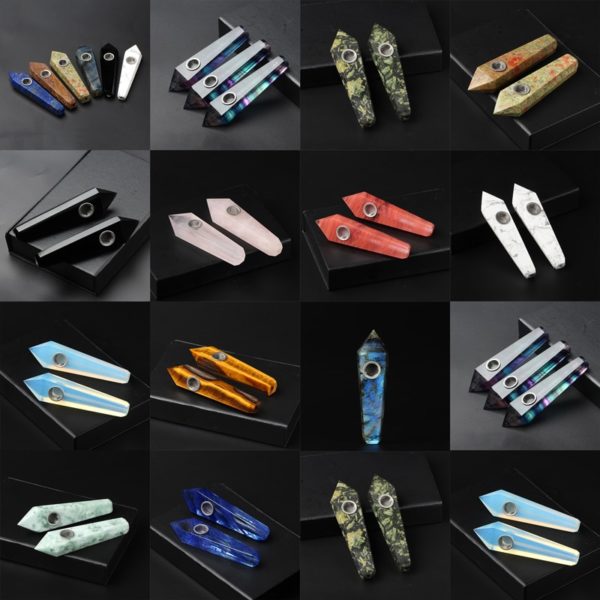 Natural Quartz Smoking Pipe Crystal Point Wand Healing Crystal GemstoneWith Metal Filter Wholesale Price 1PC