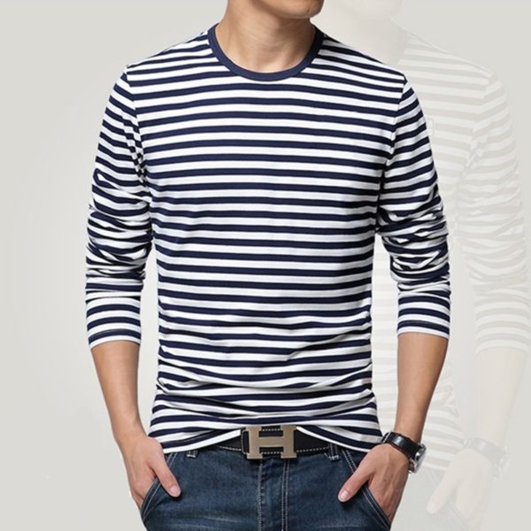 Navy style long-sleeve shirt men T-shirt o-neck stripe t shirt men shirt navy vintage basic 95% cotton shirt - Image 2