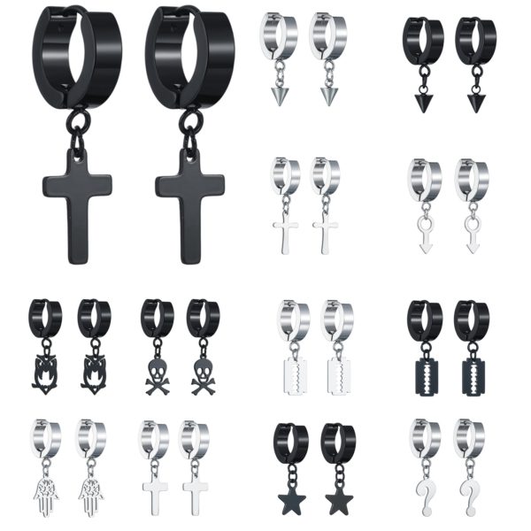 New Fashion 1 Pair 2 Colors Punk Women Stainless Earrings Cross Upper Ear Cartilage Earring For Women Men Earring Jewelry