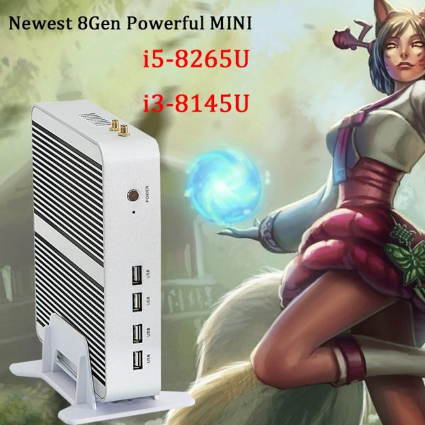 Newest Kaby Lake R 8Gen Fanless mini pc i3 8145U i5 8265u Intel UHD 620 win10 Quad Core 8 Threads DDR4 2400 2666 NAS