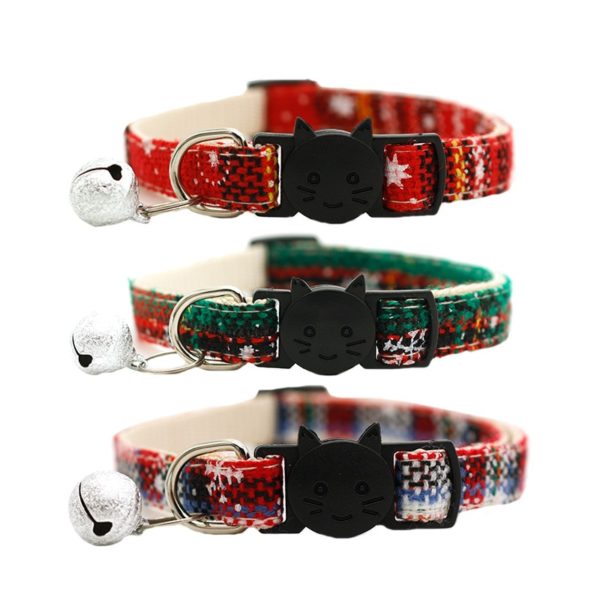 Pet Cat Collar Safety Buckle Plaid Cat Collar with Bell Adjustable Suitable Kitten Puppy Accessories Supplies Cat Buckle Collar - Image 2