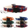 Pet Cat Collar Safety Buckle Plaid Cat Collar with Bell Adjustable Suitable Kitten Puppy Accessories Supplies Cat Buckle Collar
