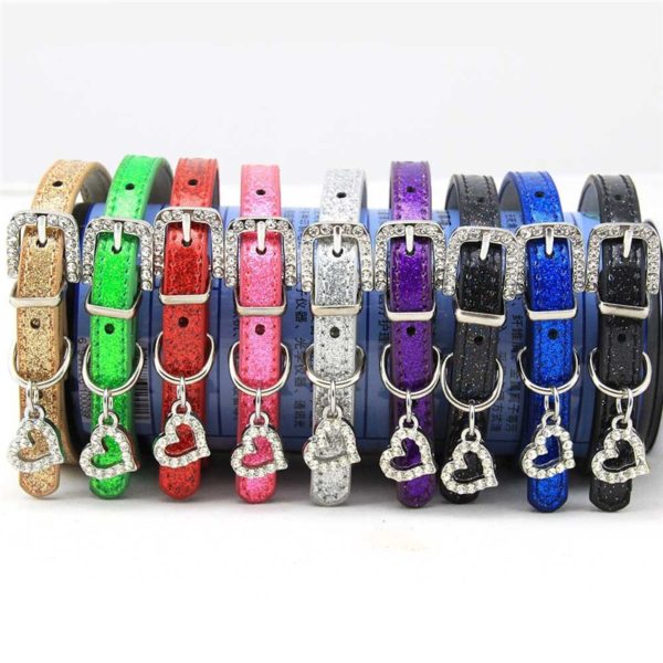 Pet Dog Cat Collar Bling Love Heart Crystal Pendants Necklace Safety Soft Leather Kitten Puppy Neck Strap Animal Accessories - Image 3