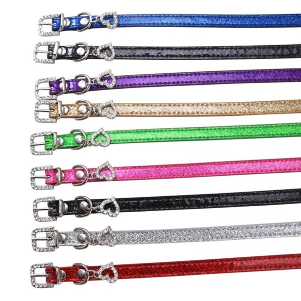 Pet Dog Cat Collar Bling Love Heart Crystal Pendants Necklace Safety Soft Leather Kitten Puppy Neck Strap Animal Accessories - Image 4