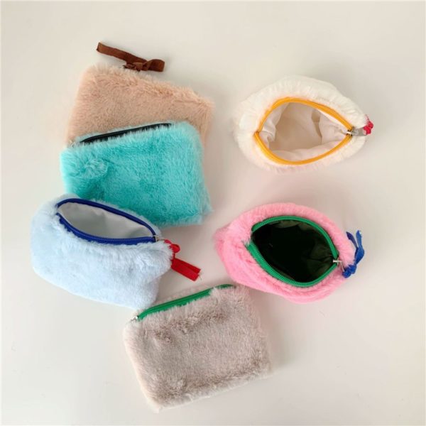 Plush Coin Purse Winter New Women Small Square Wallet Solid Color Cute Pouch Zero Zipper Card Purse Korean Girls Mini Wallets - Image 3