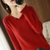 Pullover women 2021 new style pure cotton sweater V-neck knitwear casual solid color ladies top Slim long sleeve hot - Image 2