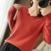 Pullover women 2021 new style pure cotton sweater V-neck knitwear casual solid color ladies top Slim long sleeve hot - Image 5
