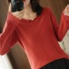 Pullover women 2021 new style pure cotton sweater V-neck knitwear casual solid color ladies top Slim long sleeve hot - Image 6