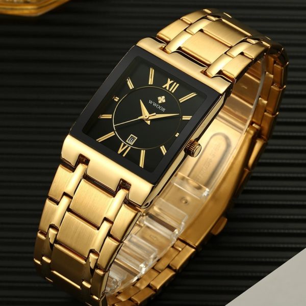 Relogio Masculino WWOOR Gold Black Watch Men Quartz Waterproof Wrist Watch For Men Fashion Square Casual Clock Male Dropshipping - Image 3