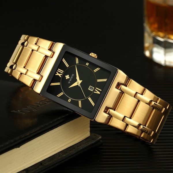 Relogio Masculino WWOOR Gold Black Watch Men Quartz Waterproof Wrist Watch For Men Fashion Square Casual Clock Male Dropshipping - Image 4