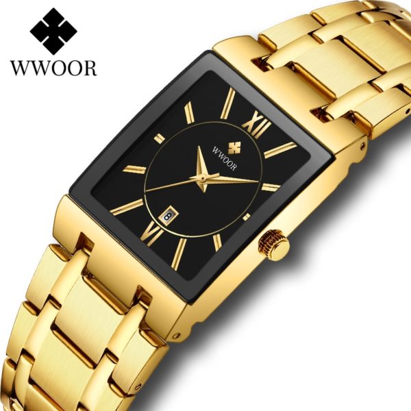 Relogio Masculino WWOOR Gold Black Watch Men Quartz Waterproof Wrist Watch For Men Fashion Square Casual Clock Male Dropshipping