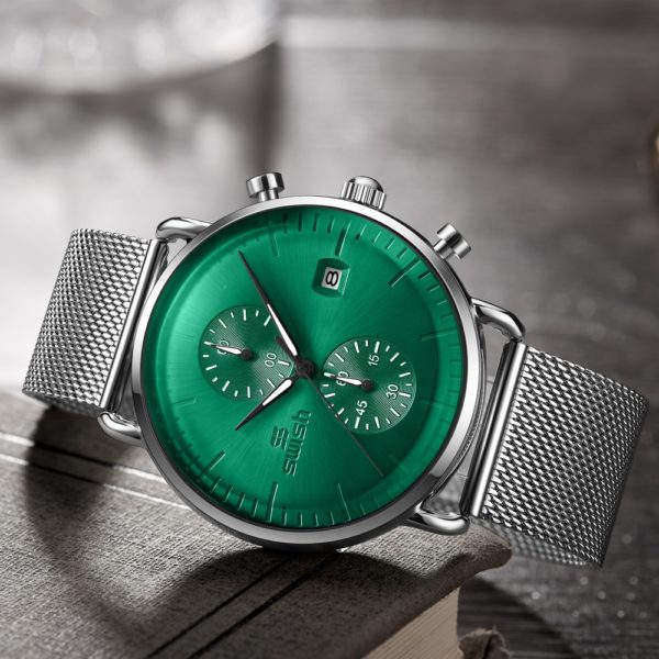 SWISH New Fashion Green Mens Watches Top Brand Luxury Waterproof Sports Chronograph Quartz Watch Men Silver Relogio Masculino - Image 3