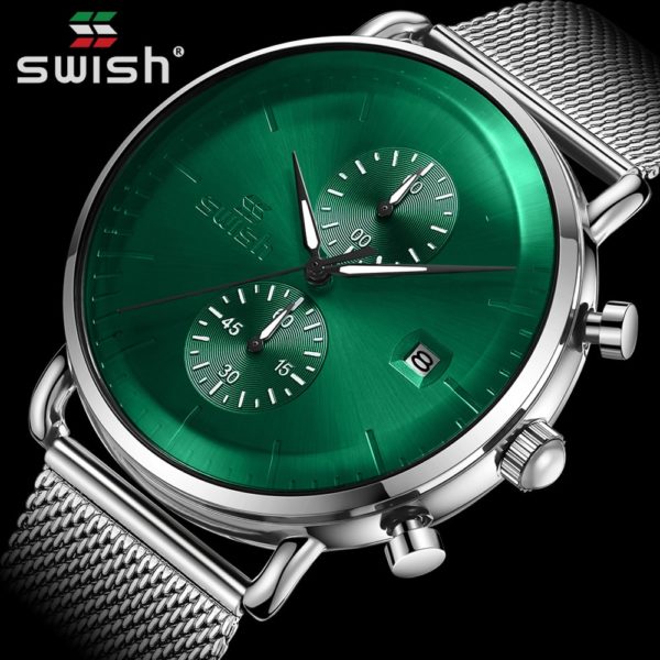 SWISH New Fashion Green Mens Watches Top Brand Luxury Waterproof Sports Chronograph Quartz Watch Men Silver Relogio Masculino - Image 6