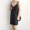 SWYIVY New Women's Leather Dress Casual 2019 New V-neck PU Leather Dresses Black Sexy Female Over Ankle Shorts Dress - Image 2