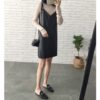 SWYIVY New Women's Leather Dress Casual 2019 New V-neck PU Leather Dresses Black Sexy Female Over Ankle Shorts Dress - Image 3