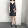 SWYIVY New Women's Leather Dress Casual 2019 New V-neck PU Leather Dresses Black Sexy Female Over Ankle Shorts Dress - Image 5