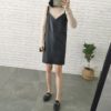 SWYIVY New Women's Leather Dress Casual 2019 New V-neck PU Leather Dresses Black Sexy Female Over Ankle Shorts Dress - Image 6