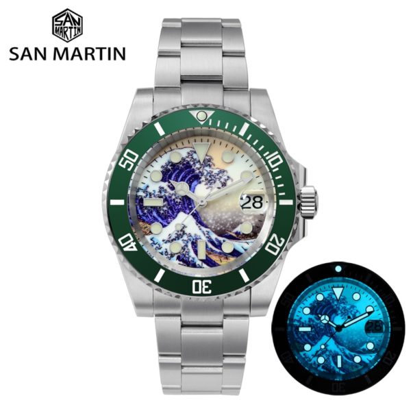 San Martin Diver Water Ghost Luxury Sapphire Crystal Men Automatic Mechanical Watches Ceramic Bezel 20Bar Luminous Date Window - Image 3