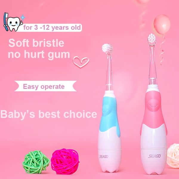 Seago Children Sonic Electric Toothbrush Battery Power LED Light Smart Timer Waterproof IPX7 Replaceable Dupont Brush Head SG513 - Image 3