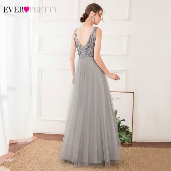 Sequined Grey Evening Dresses Ever Pretty EP00717GY A-Line Double V-Neck Sleeveless Tulle Elegant Party Gowns Vestido Longo 2020 - Image 2