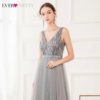 Sequined Grey Evening Dresses Ever Pretty EP00717GY A-Line Double V-Neck Sleeveless Tulle Elegant Party Gowns Vestido Longo 2020 - Image 5