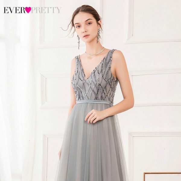 Sequined Grey Evening Dresses Ever Pretty EP00717GY A-Line Double V-Neck Sleeveless Tulle Elegant Party Gowns Vestido Longo 2020 - Image 5