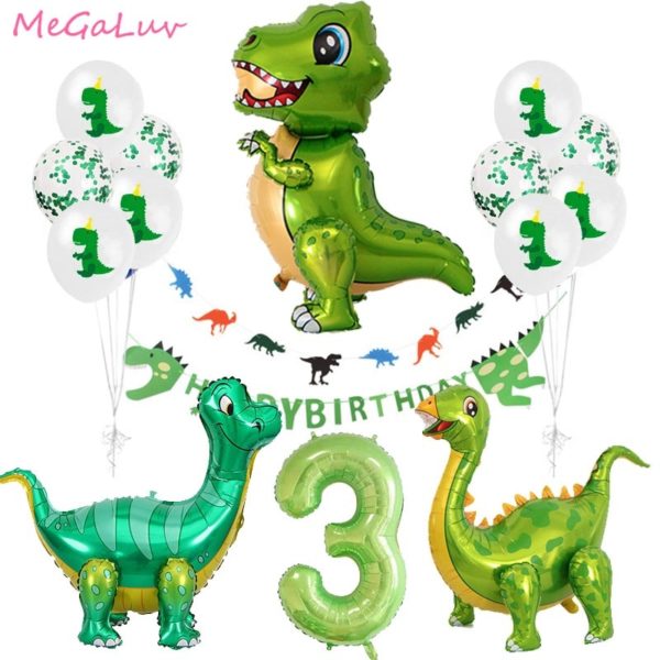 Standing Green Dinosaur Foil Balloons 3th Birthday Decoration Dinosaur Party Baloons Banner Jungle Animal Part Supplies Globos