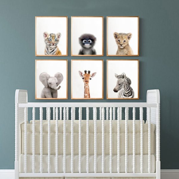 Toddler Animal Wall Art Tiger Lion Posters and Prints Elephant Giraffe Canvas Painting for Kids Room Orangutan Zebra Picture - Image 2