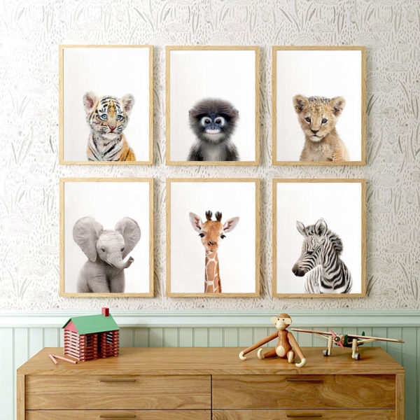 Toddler Animal Wall Art Tiger Lion Posters and Prints Elephant Giraffe Canvas Painting for Kids Room Orangutan Zebra Picture - Image 3