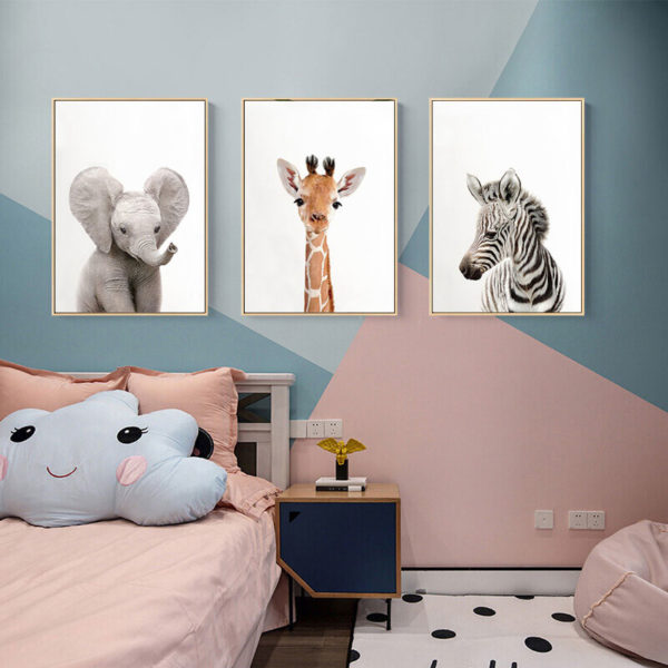 Toddler Animal Wall Art Tiger Lion Posters and Prints Elephant Giraffe Canvas Painting for Kids Room Orangutan Zebra Picture - Image 4