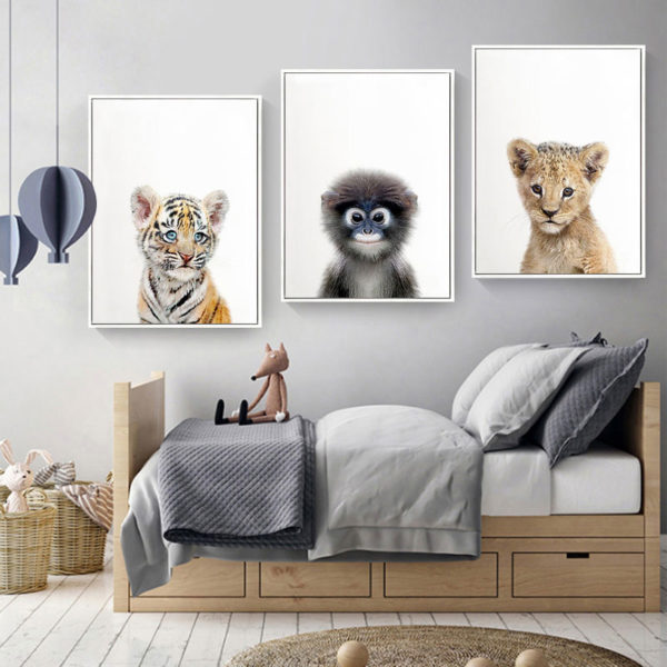 Toddler Animal Wall Art Tiger Lion Posters and Prints Elephant Giraffe Canvas Painting for Kids Room Orangutan Zebra Picture - Image 5