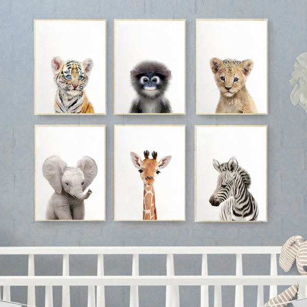 Toddler Animal Wall Art Tiger Lion Posters and Prints Elephant Giraffe Canvas Painting for Kids Room Orangutan Zebra Picture