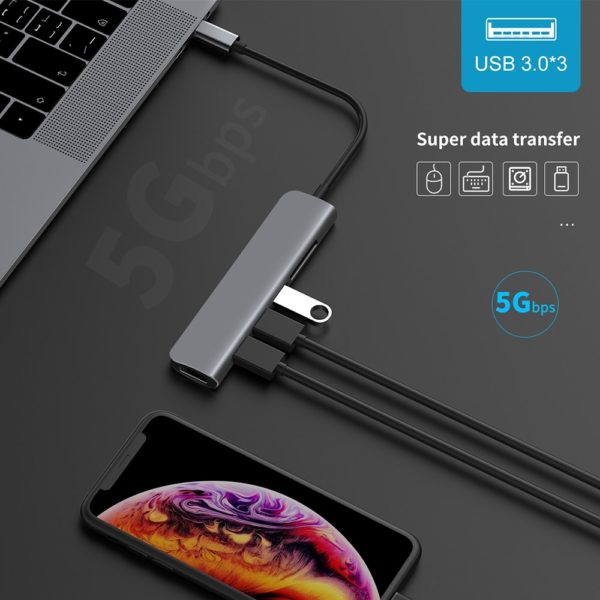 USB 3.1 Type-C Hub To HDMI Adapter 4K Thunderbolt 3 USB C Hub with Hub 3.0 TF SD Reader Slot PD for MacBook Pro/Air/Huawei Mate - Image 4