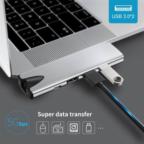 USB 3.1 Type-C Hub To RJ45 HDMI Adapter 4K Thunderbolt 3 USB C Hub with Hub 3.0 TF SD Reader Slot PD for MacBook Pro/Air - Image 4