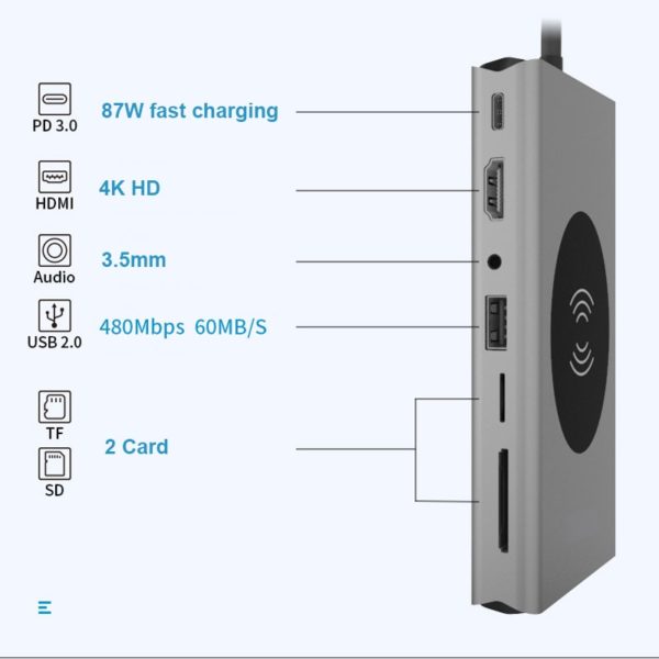 USB C HUB Type C to USB 3.0 HUB HDMI-compatible for MacBook Pro Huawei Mate 30 USB-C Splitter Type C HUB phone wireless Charger - Image 3