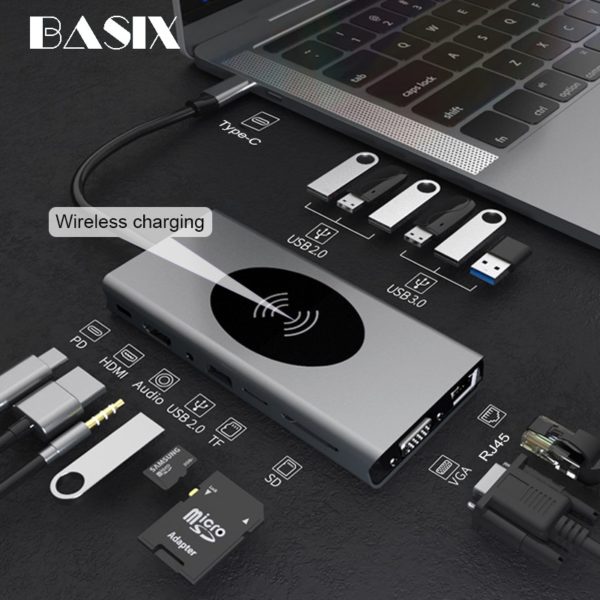 USB C HUB Type C to USB 3.0 HUB HDMI-compatible for MacBook Pro Huawei Mate 30 USB-C Splitter Type C HUB phone wireless Charger