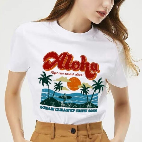 Vacation Beach T Shirt Summer White Tee The Best Surfing Women's Retro Style T Shirt Casual Oversized Tee - Image 5