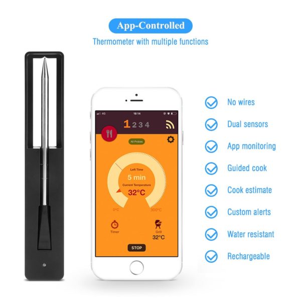 Wireless Meat Food Steak Thermometer for Oven Grill BBQ Smoker Rotisserie Kitchen Smart Digital Bluetooth Barbecue Accessories - Image 3