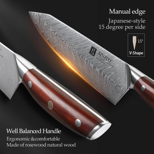 XINZUO 8.5 inches Chef Knife Japanese VG10 Damascus Kitchen Knives Stainless Steel Slicing Meat Cooking Knife Rosewood Handle - Image 4